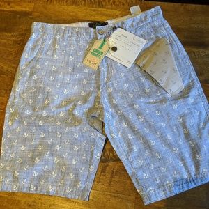 Blue and white anchor design chino shorts